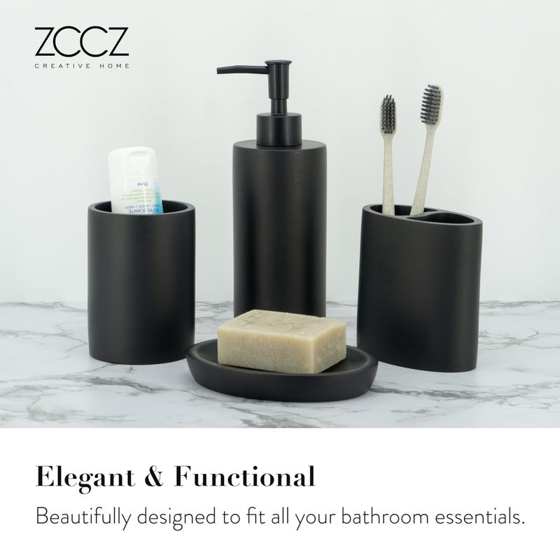 ZCCZ Bathroom Accessory Set  4 Pcs Matte Black Bathroom Vanity Countertop Bathroom D?cor Sets Accessories with Soap Dispenser  Toothbrush Holder Set  Tumbler  Soap Dish - Image 2